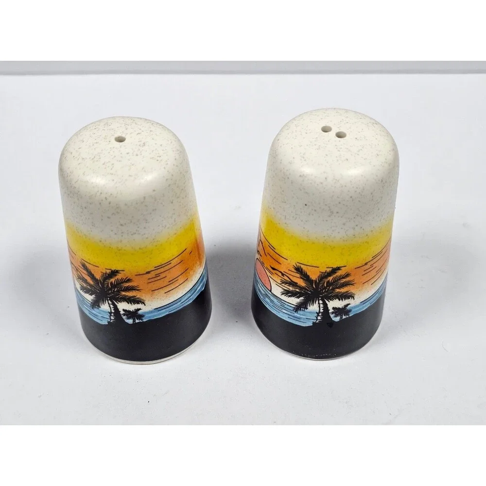 Hawaii Tropical Beach Summer Sunset Palm Tree Salt and Pepper Shakers Set